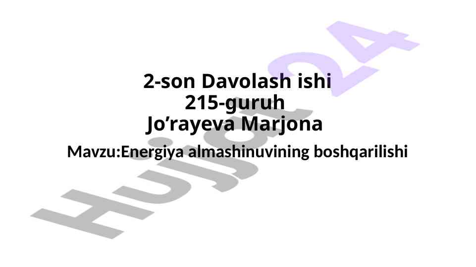 Energiya almashinuvining boshqarilishi haqida