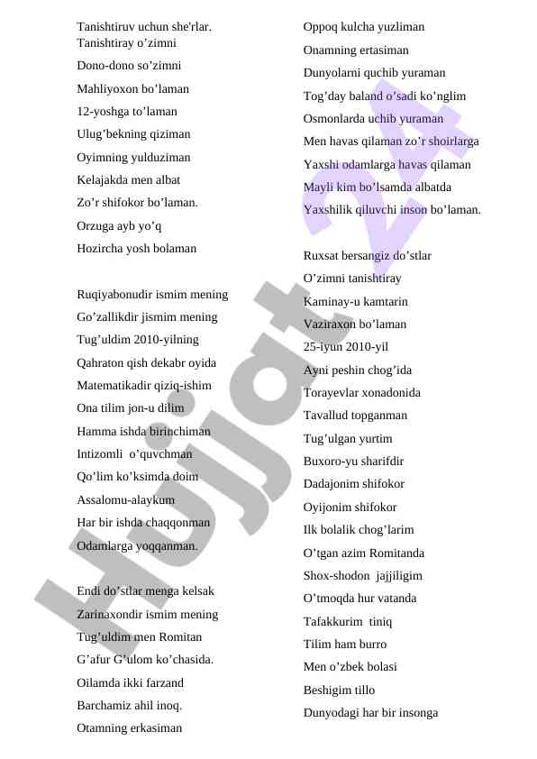 Tanishtirish uchun she'rlar va o'z o'zini tanitish