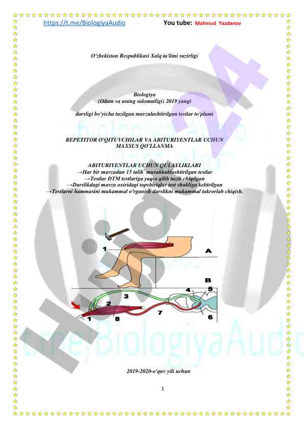 Biologiya darsligi bo'yicha mavzulashtirilgan testlar