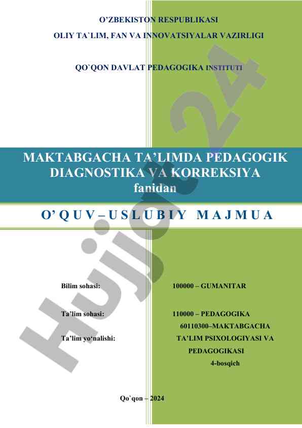 Maktabgacha ta’limda pedagogik diagnostika va korrektsiya
