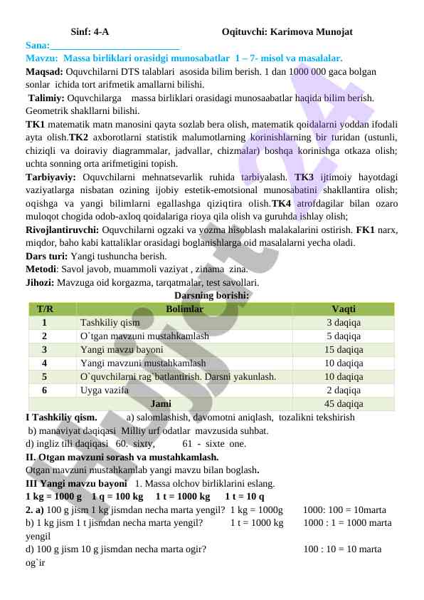 Massa birliklari orasidagi munosabatlar va misollar
