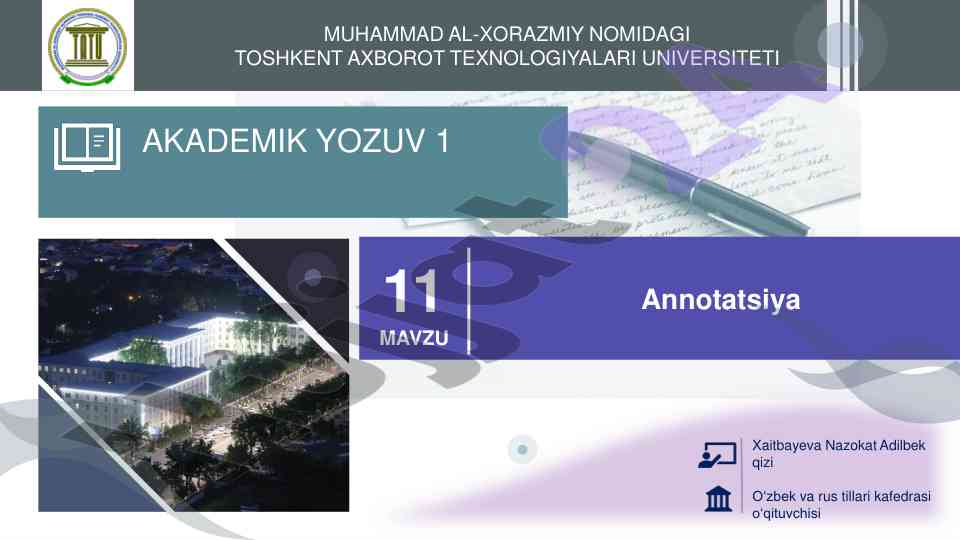 Annotatsiya tuzish va turlari haqida qisqacha ma'lumot