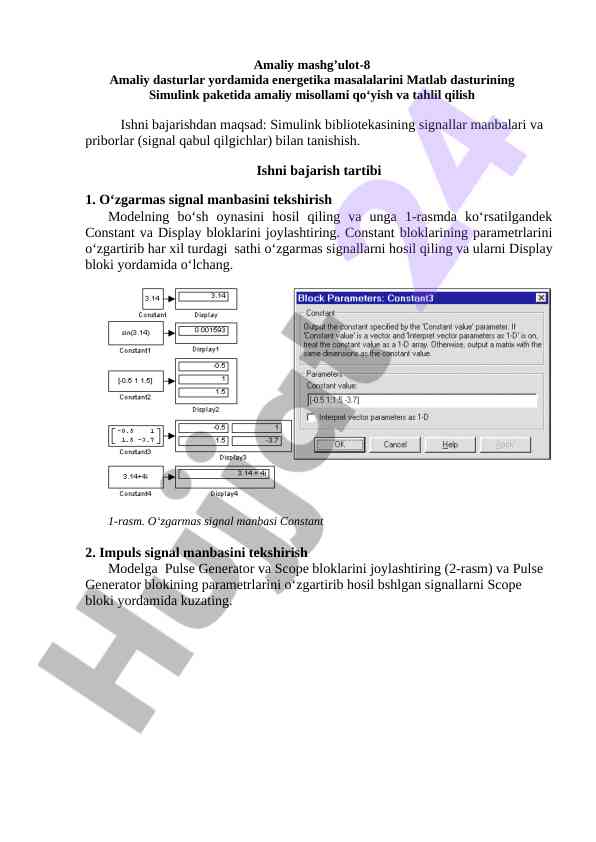 Energetika masalalarini matlab simulinkda tahlil qilish