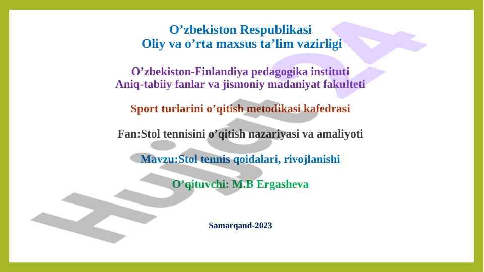 Stol tennisini o'qitish nazariyasi va amaliyoti