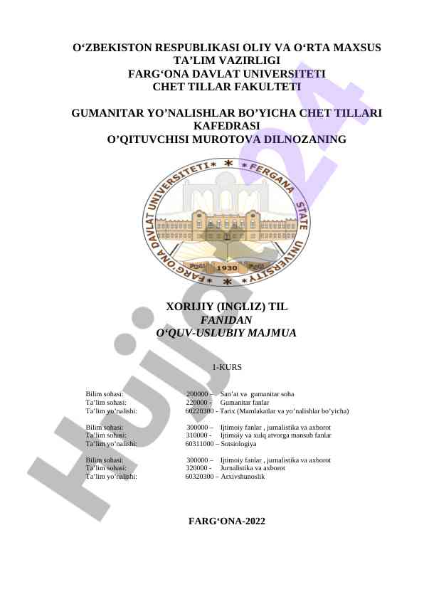 Chet tillari o‘quv-uslubiy majmua 1-kurs