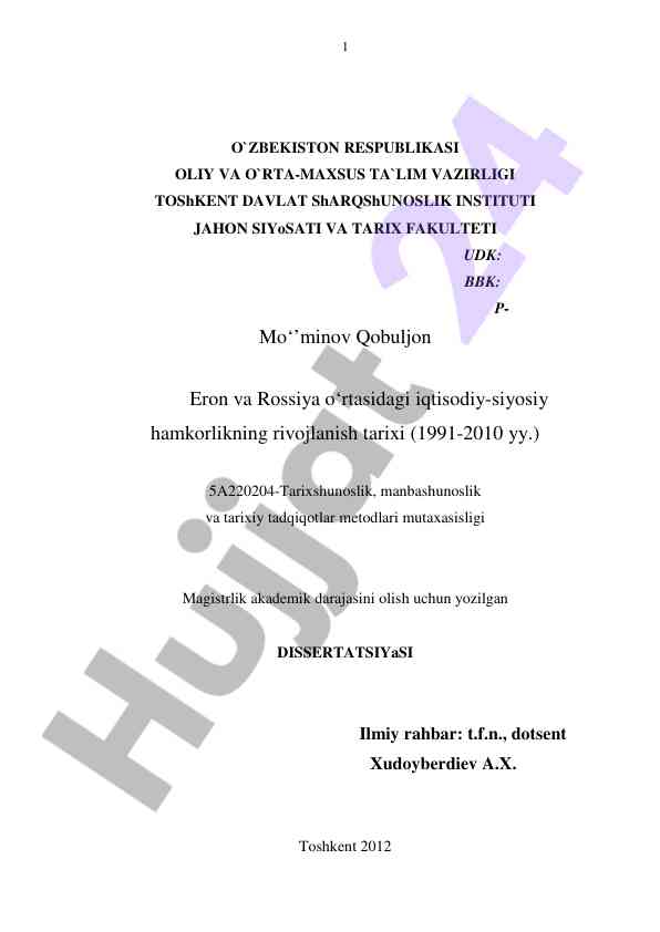 Eron va rossiya o'rtasidagi iqtisodiy-siyosiy hamkorlik