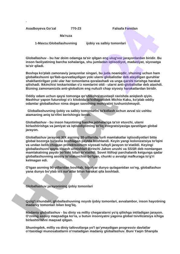 Globallashuvning ijobiy va salbiy tomonlari