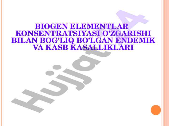 Biogen elementlar konsentratsiyasi va kasb kasalliklari