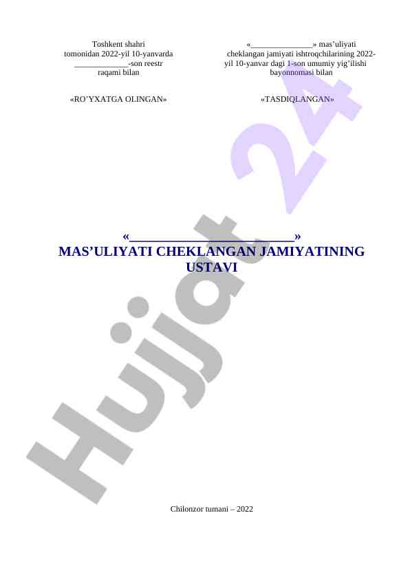 Mas’uliyati cheklangan jamiyatining ustaviga doir qoidalar