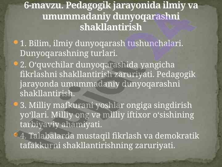 Dunyoqarash va bilimning zamonaviy asoslari