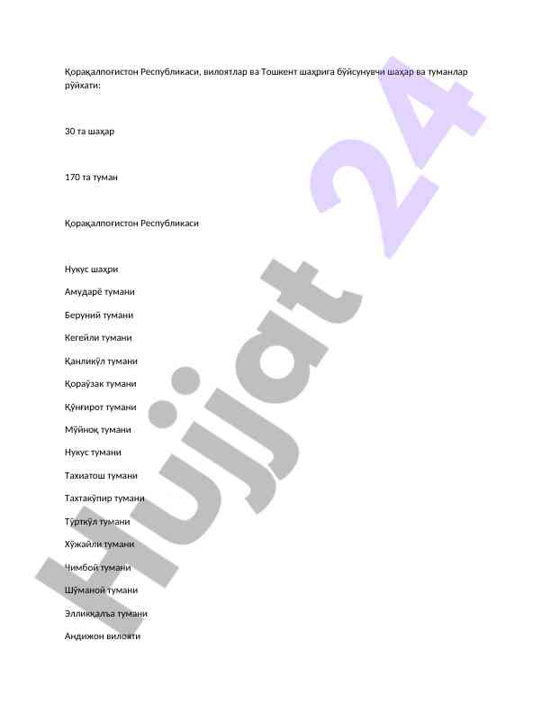 Shahar va tumanlar ruyhati qoraqalpog‘iston