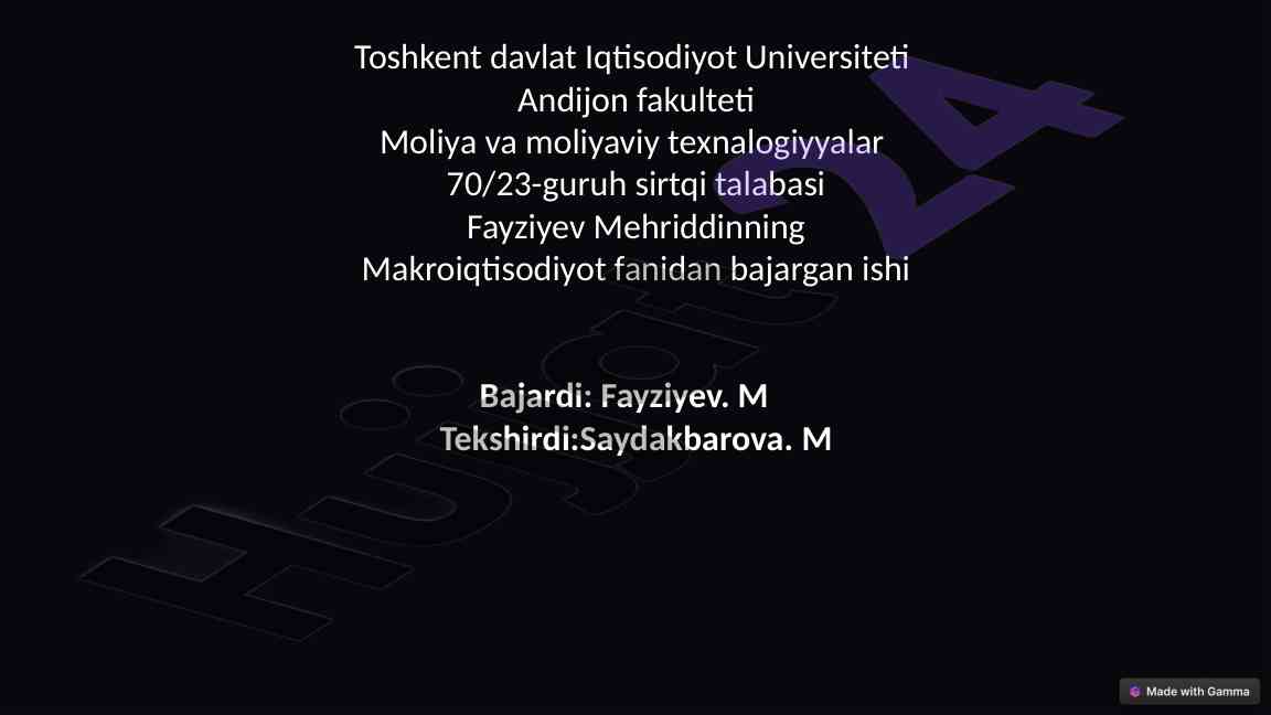 Pul bozorida muvozanat taqdimoti