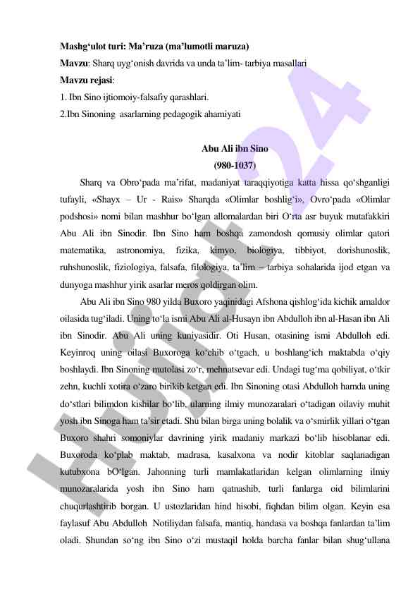 Sharq uyg‘onish davrida ta’lim-tarbiya masallari