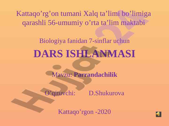 Parrandachilik fanidan 7-sinflar uchun dars ishlanmasi