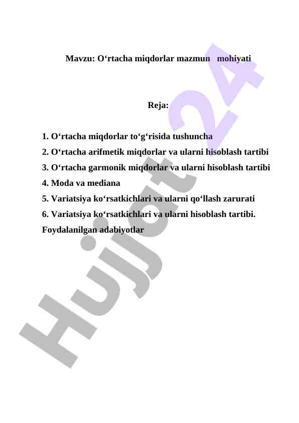 O‘rtacha miqdorlar: mahsuliyat va hisoblash usullari