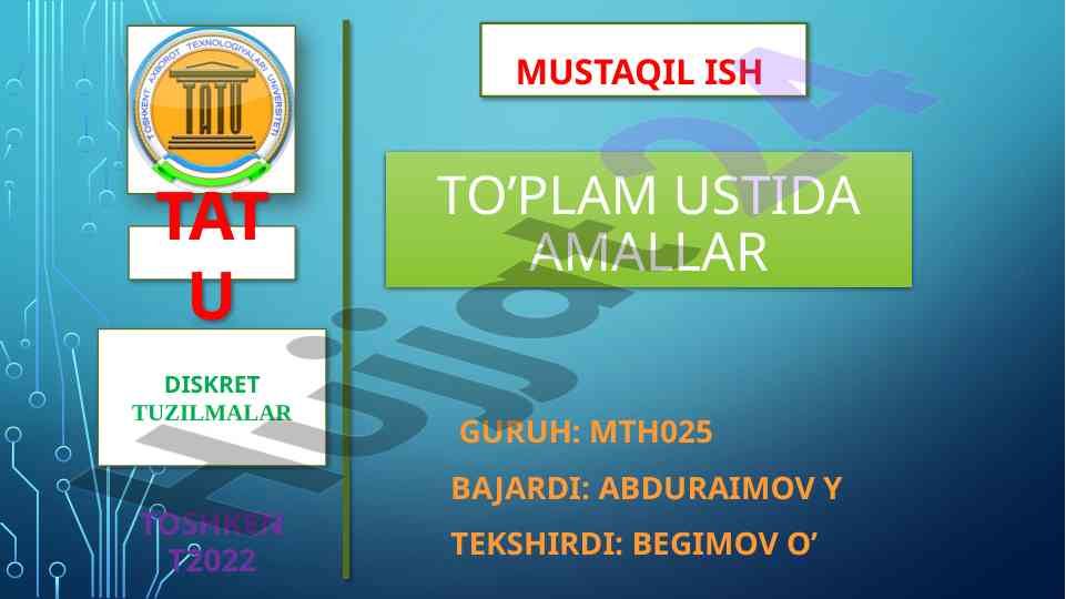 Diskret tuzilmalarda to‘plam tushunchalari