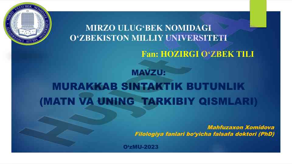 Murakkab sintaktik butunlik tahlili