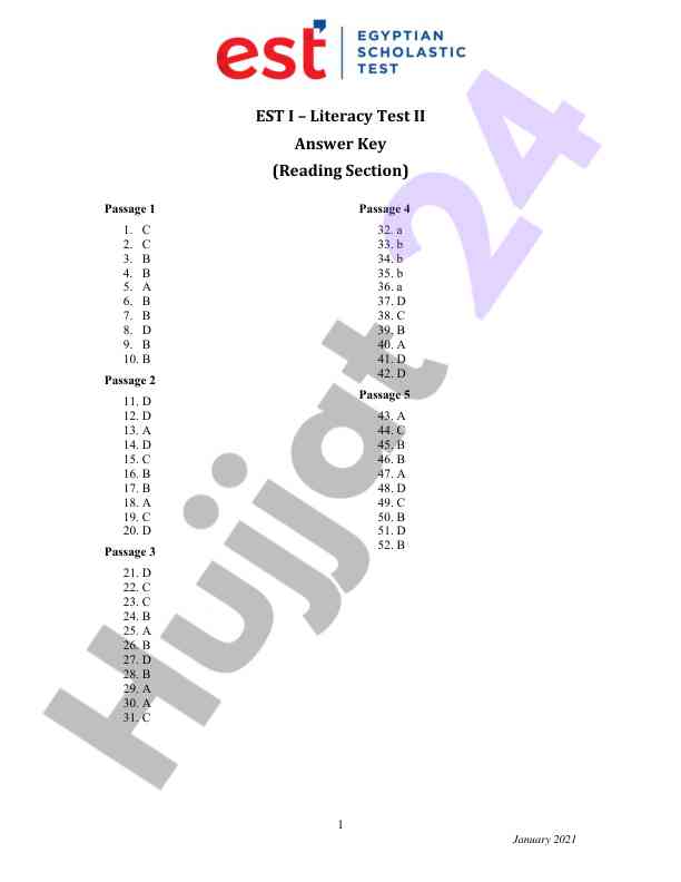 Literacy test ii answer key for reading section