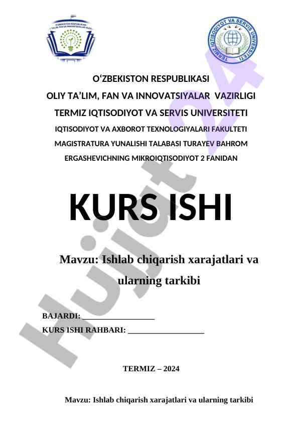 Ishlab Chiqarish Xarajatlari Va Ularning Tarkibi
