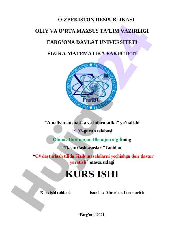 C# dasturlash tili bilan fizik masalalarni yechish