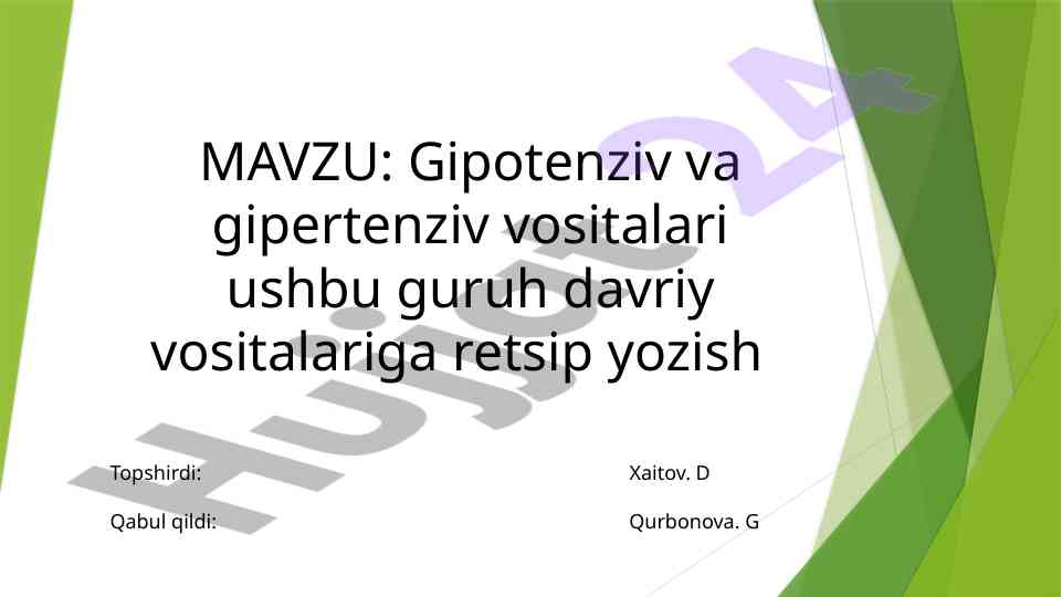Gipotenziv va gipertenziv vositalar tahlili