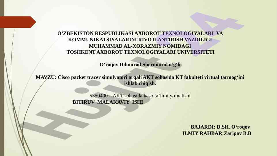 Cisco packet tracer simulyatori bilan o‘qitish tarmog‘i