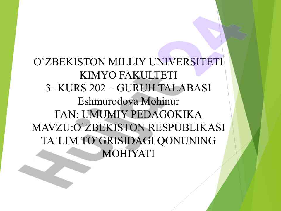 O'zbekiston respublikasi ta'lim qonunining mohiyati