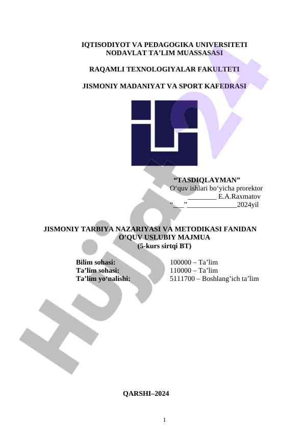 Jismoniy tarbiya nazariyasi va metodikasi o‘quv uslubiy majmua