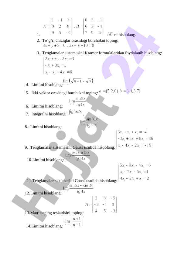 Matematik hisoblashlar va tenglamalar