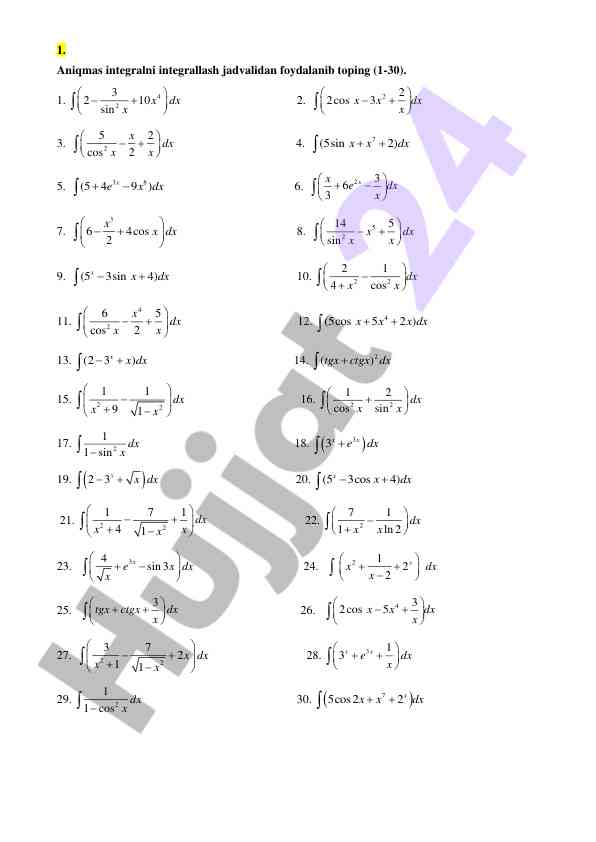 Integral hisoblash ushullarining amaliyoti