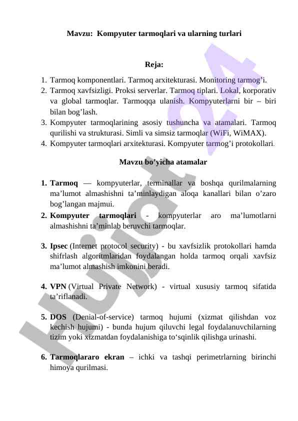 Kompyuter tarmoqlari va ularning turlari