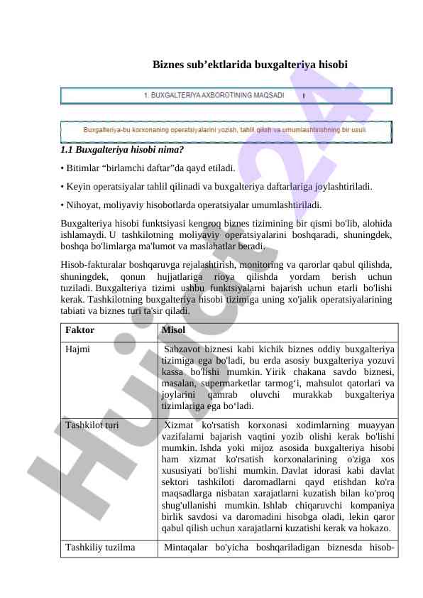 Buxgalteriya hisobi va biznes tizimi asoslari