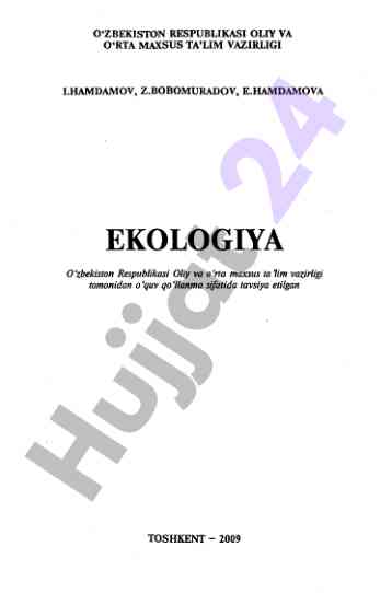 Ekologiya o'quv qo'llanmasi qishloq xo'jaligi uchun