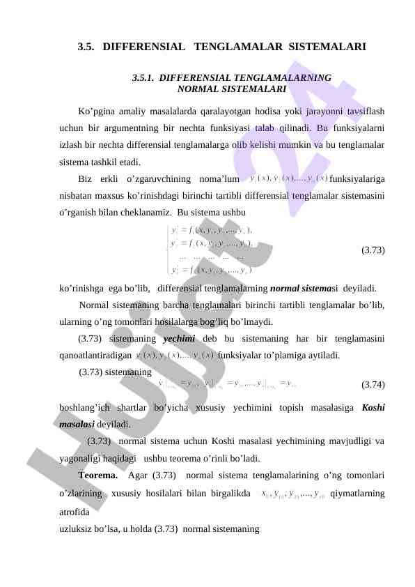 Differensial tenglamalar sistemalari tahlili