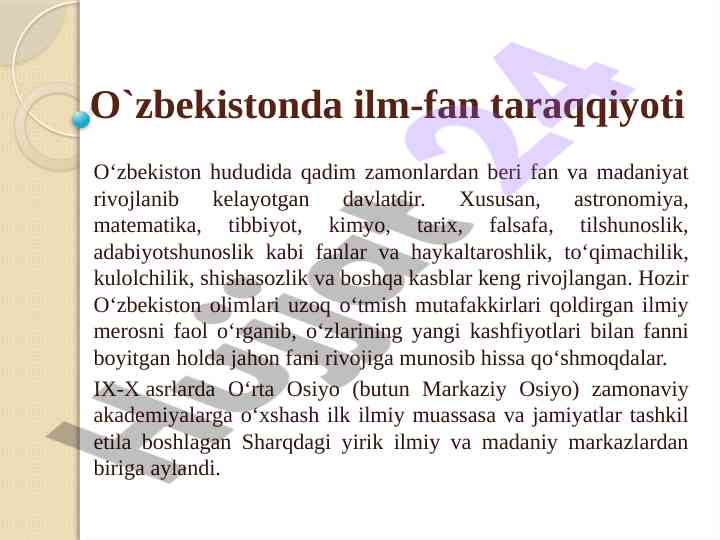 O‘zbekistonning ilm-fan rivoji tarixi