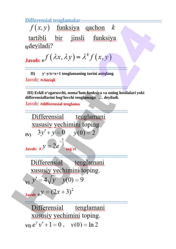 Differensial tenglamalar turini aniqlash metodlari