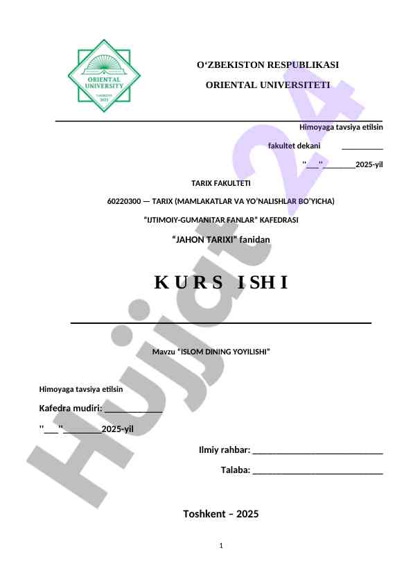 Islom dinining yoyilishi haqida kurs ishlari