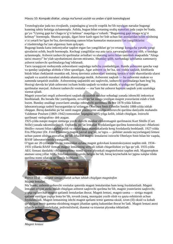 Zamonaviy axborot tashuvchi qurilmalar tarixi