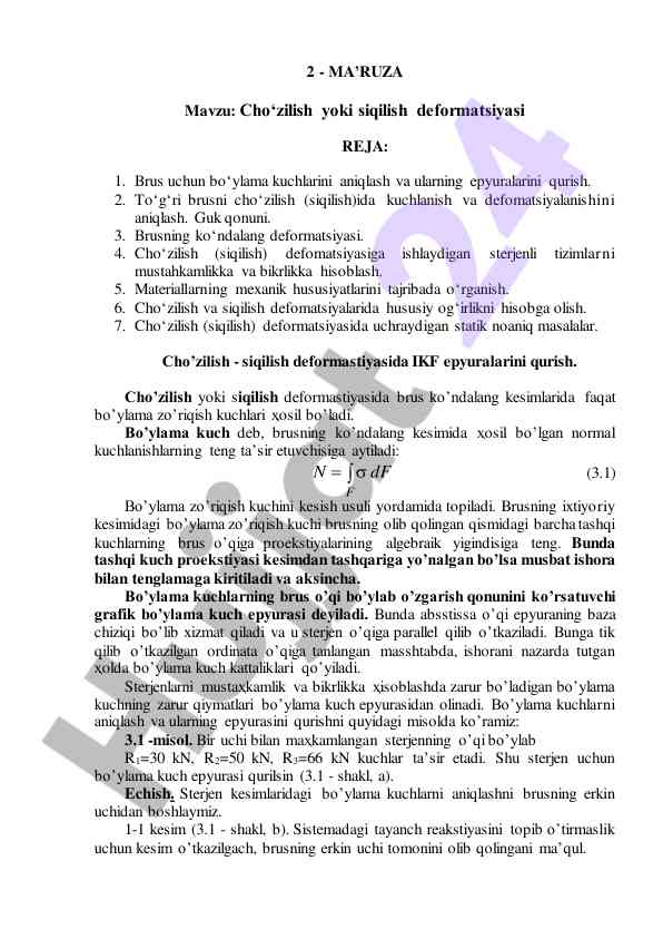 Cho'zilish va siqilish deformatsiyasi ta'limi
