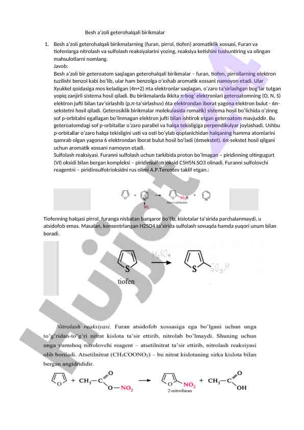 Besh a’zoli geterohalqali birikmalar va ularning xossalari