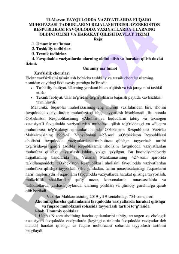 Favqulodda vaziyatlarda fuqaro muhofazasi tadbirlari