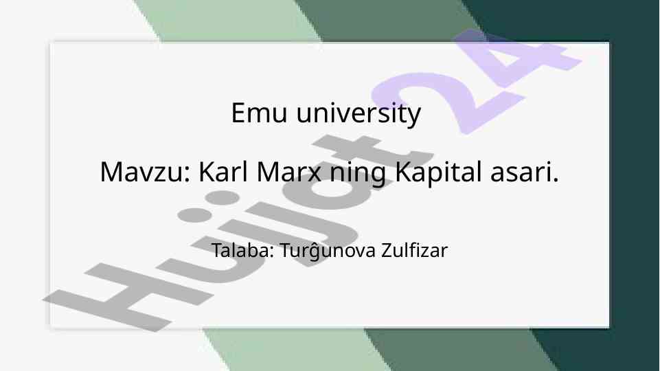 Karl Marxning Kapital Asari Tahlili