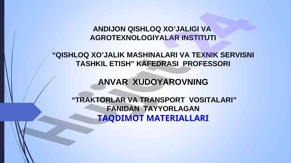Traktorlar va transport vositalari taqdimoti