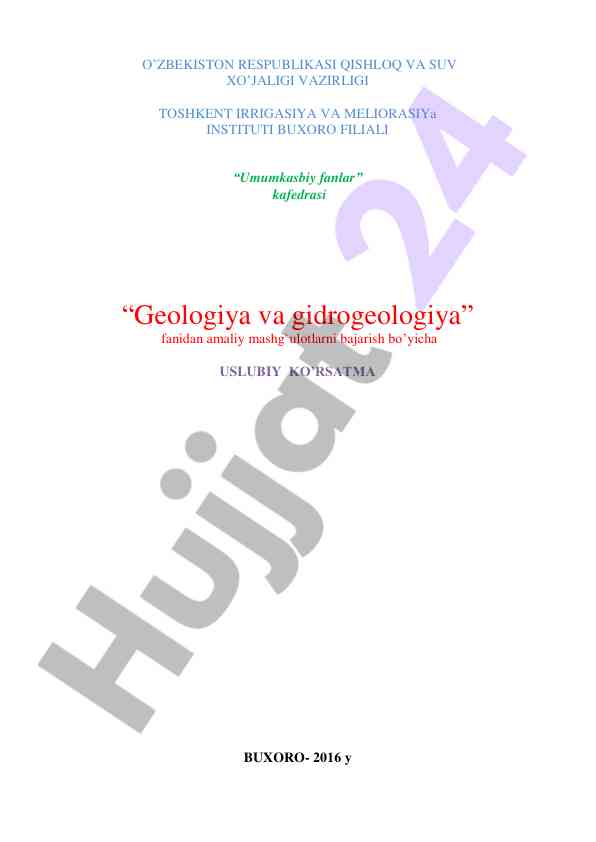 Geologiya va gidrogeologiya fanidan amaliy mashg‘ulotlar