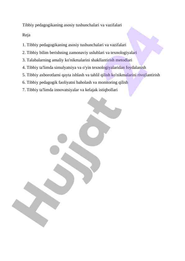 Tibbiy pedagogikaning asosiy tushunchalari va vazifalari