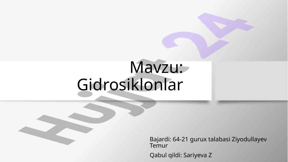 Gidrosiklonlar va suv tayyorlash texnologiyalari
