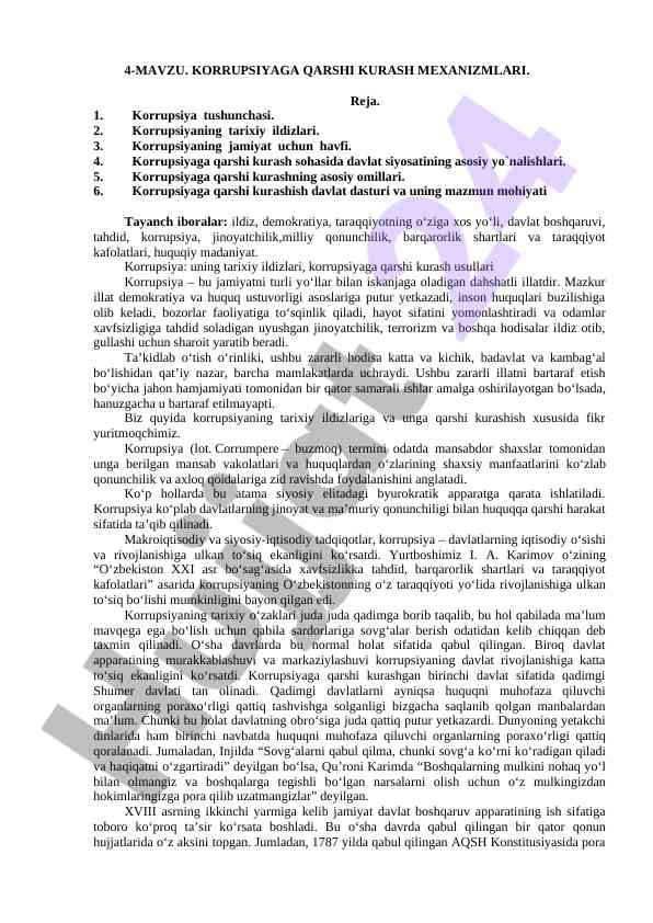 Korrupsiyaga qarshi kurash mexanizmlari tahlili