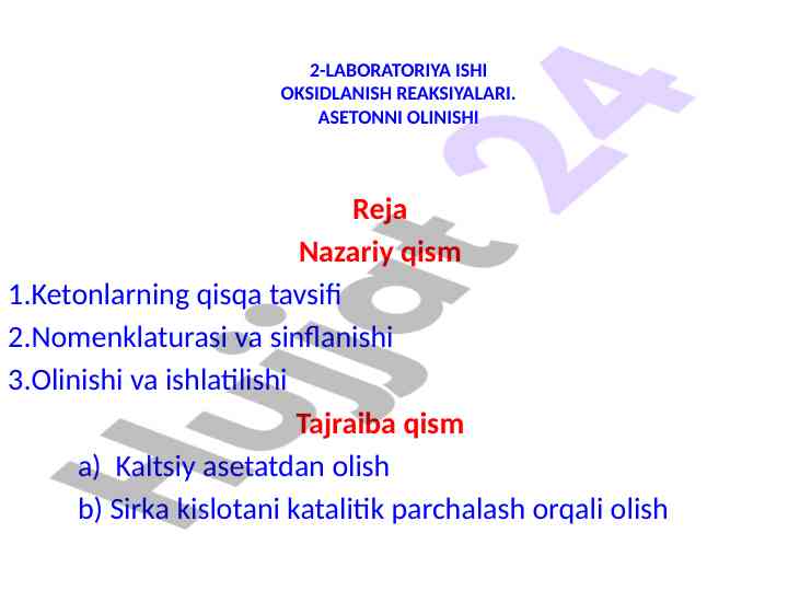 Oksidlanish reaksiyalari bo'yicha laboratoriya ishi