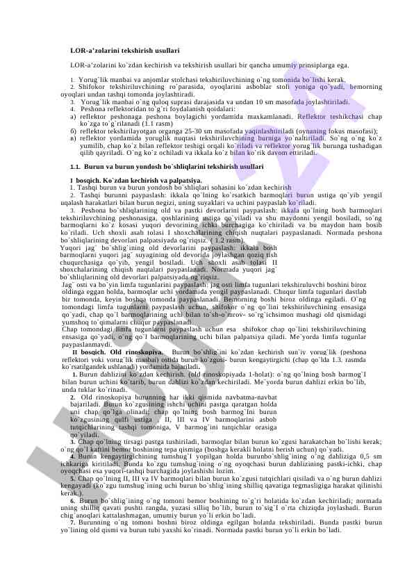 Lor-a’zolarini tekshirish usullari bilan tanishing