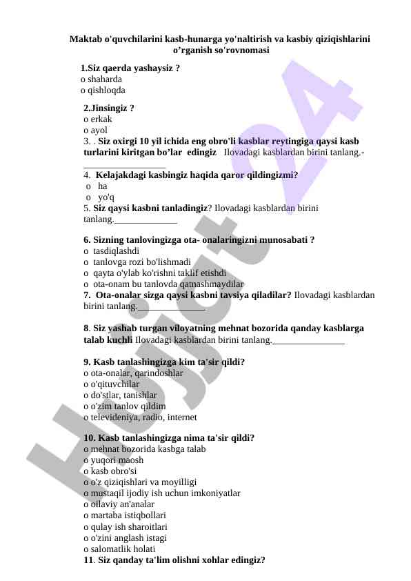 Maktab o'quvchilarini kasb-hunarga yo'naltirish